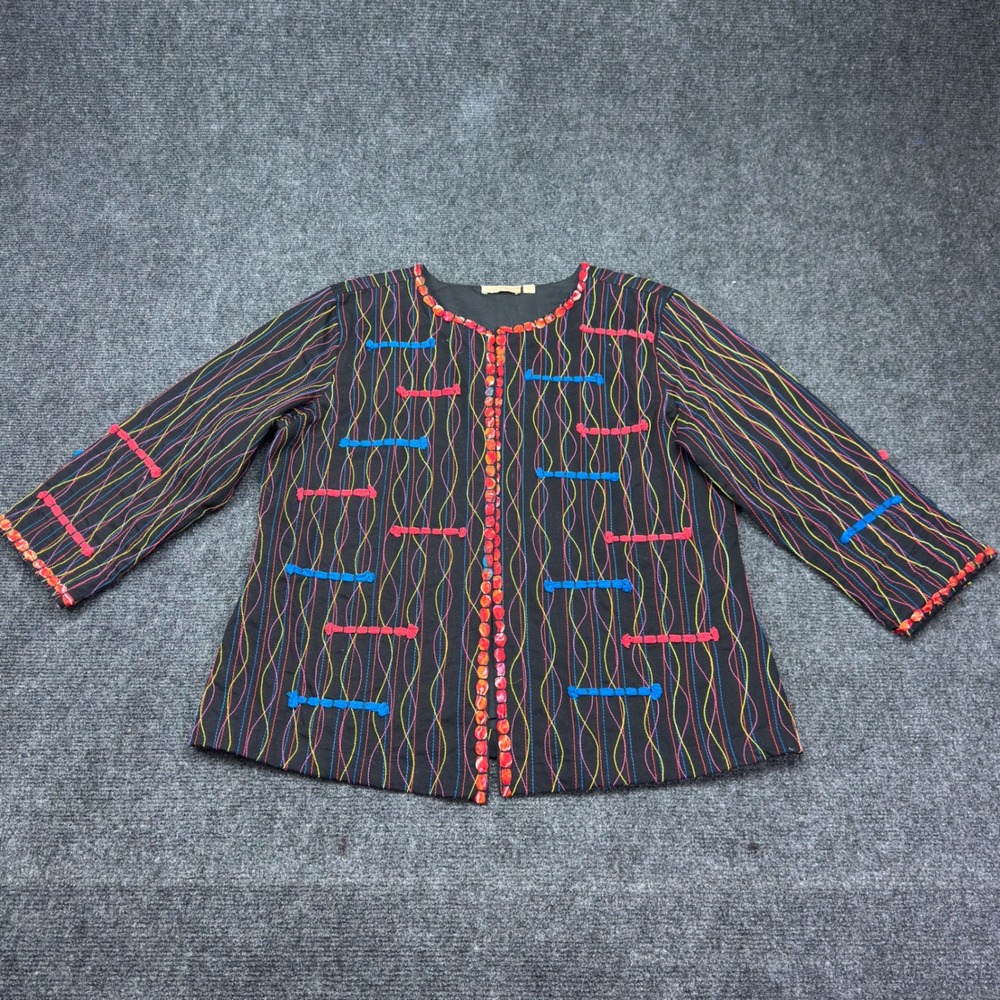 Choices Womens M Black Multi Color Wavy Embroidered Open Front Jacket JTWJ0157